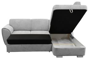 Rozkladacia rohová sedacia súprava s úložným priestorom v tvare L SERPA pravá šedá