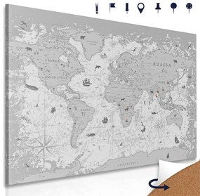 Obraz na korku mapa sveta s historickým nádychom v čiernobielom prevedení