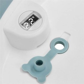 SPRINGOS Skladacia detská vanička 35 L pre bábätká, s teplomerom a vankúšikom, biela a modrá SB0063