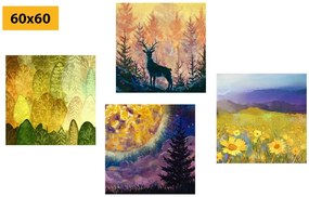 Set obrazov príbeh jeleňa v imitácii olejomaľby - 4x 40x40