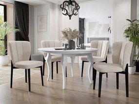 Okrúhly rozkladací stôl so 4 stoličkami ST106 08, Farby: čierny, Dostupné poťahy: Baloo 2074, Farby:: biely lesk