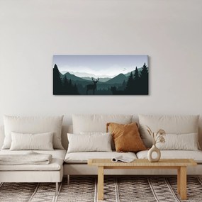 Obraz - Jeleň s vlkom v skalách (120x50 cm)