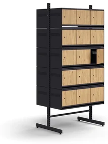 Skrinka na topánky ENTRY, základná sekcia, 30 drevených dverí, 1800x900x600 mm, antracit/dub