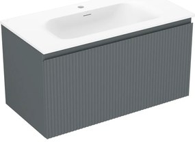 Mexen Rivel, kúpeľňová skrinka 90 cm s umývadlom Vela, 1 zásuvka, drážkovaná, grafitová matná/biela matná, 91A20-09047-1-BF66-W23M01