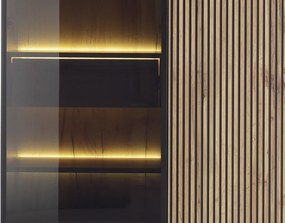 Vitrína Sento, čierna/dub wotan, s osvetlením