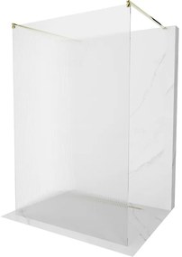Mexen Kioto, sprchová zástena Walk-In 110 x 200 cm, 8mm sklo s rebrovým vzorom, zlatý profil, 800-110-002-50-09