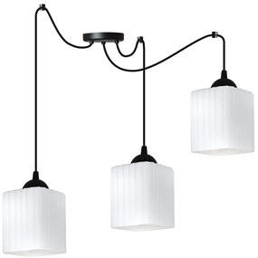 Závesné svietidlo Riffle Square Spider, 3x biele sklenené tienidlo, b
