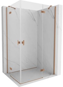 Mexen Mist-H Duo, 2-krídlový výklopný sprchový kút 70 x 75 cm, číre sklo, medený matný profil, 8A5-070L-075P-65-00