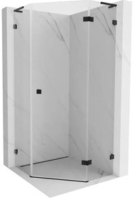 Mexen Lunar, L sklopný päťuholníkový sprchový kút pravý 100 x 100 cm, 8mm číre sklo, čierny profil, 831L-100P-100L-70-00-P