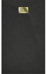 Mexen Hugo, obdĺžniková sprchová vanička SMC 140 x 90 cm, čierna, zlatá krytka, 42709014-G