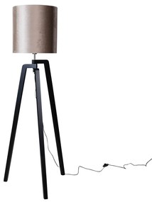 Stojacia lampa čierna s tienidlom z hnedej zamatovej látky 50 cm - Puros