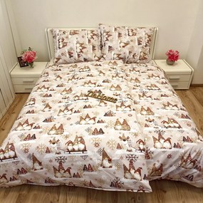 Obliečky bavlnené Vianočné škriatky hnedé TiaHome - 1x Vankúš 90x70cm, 1x Paplón 140x200cm