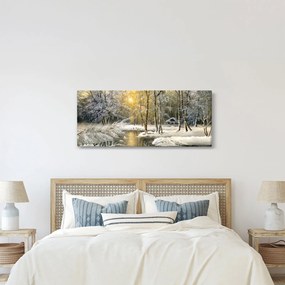 Obraz - Chalúpka v lese, olejomaľba (120x50 cm)