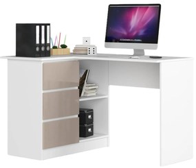 Rohový písací stôl B16 124 cm biely/cappuccino ľavý