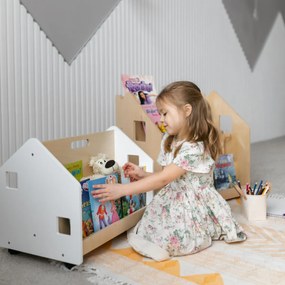 Obojstranná knihovnička na kolieskach – biela