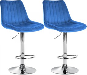 2x Barová stolička Toni - zamat, chróm rám - Modrá