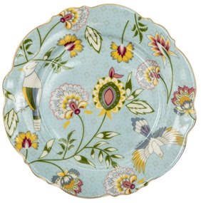 Modrý porcelánový dezertný tanier s kvetmi Flower Ori - Ø 20 * 2 cm