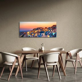 Obraz - Santorini pri zotmení (120x50 cm)