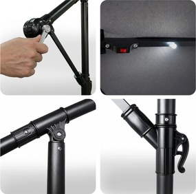 Záhradný slnečník MILIN s LED osvetlením 300 cm tmavošedý