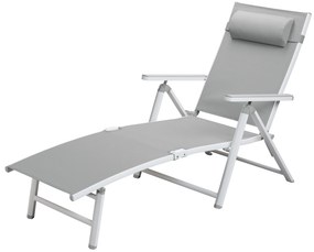 Livarno home Hliníkové ležadlo Houston s opierkami rúk, biele/bledosivé  (100385886)