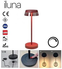 Redo 90311- LED Stmievateľná stolná lampa ILUNA LED/2,5W/5V 3000 mAh IP65 červená