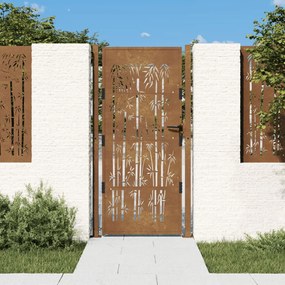Záhradná brána 105x180 cm kortenová oceľ dizajn bambusu 153188