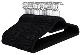 Vešiaky na oblečenie, protišmakové, zamatové, 50ks, čierne