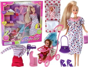 LEAN Toys Bábika tehotná Lucy so súpravou doplnkov XXL