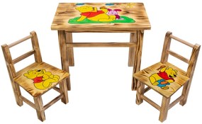 Bestent Detský drevený stolík Macko Pú + 2 stoličky