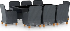 vidaXL 9-dielna vonkajšia jedálenská súprava s podložkami polyratan tmavosi