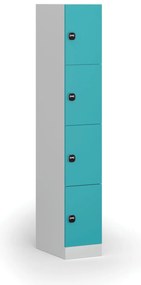 Šatníková skrinka S1 s úložnými boxmi, 4 boxy, 1850 x 300 x 500 mm, demont, zámok s čítačkou RFID kariet, zelené dvere