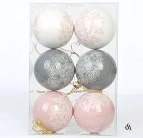 DECOLED Sada ozdob, 6 ks, pr. 8 cm, 3 barvy, vločky