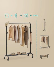 Pojízdný výškově nastavitelný stojan na oblečení Hocker černý