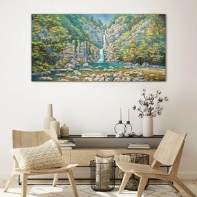 Skleneny obraz Maľovanie vodopádov stromov