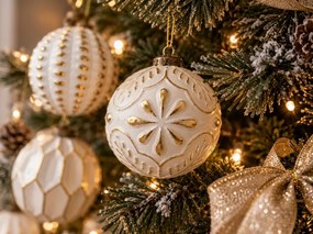 Súprava 12 ks vianočných ozdôb GOLD FESTIVE 7 cm, biele/zlaté