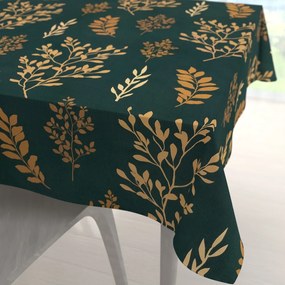 Biante Bavlnený štvorcový obrus Sandra SA-742 Zlaté vetvičky s lístkami na tmavo zelenom 80x80 cm