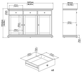 Sivá nízka komoda 144x92 cm Paris – Tvilum