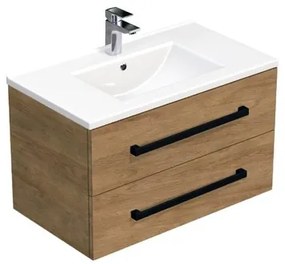 Kúpeľňová skrinka s čiernou úchytkou a umývadlom SAT Cube Way 80x53x46 cm dub Hickory mat CUBE46C802DHMOD, 1 ks