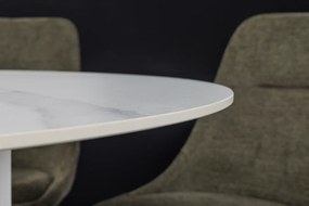 Jedálenský stôl UNIQUE 120 cm okrúhly s bielym rámom, keramickou doskou z bieleho mramoru