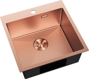 Mexen Solix, 1-komorový nerezový drez 500 x 500 mm, brúsená meď, 6407501000-65