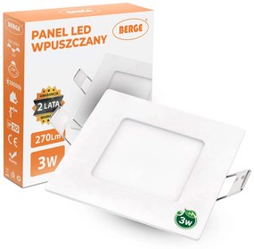 BERGE LED panel štvorcový 83x83x15mm vstavaný - SANAN 2835 - 3W - 230V - 200Lm - neutrálna biela
