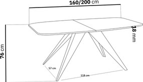 Dizajnový rozkladací jedálenský stôl NERRO kašmír + čierne nohy Rozmer stola: veľkosť-180cm
