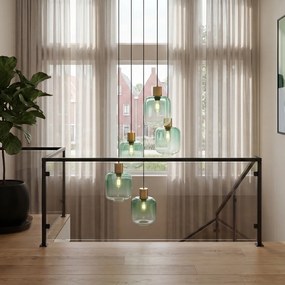 Hotelová elegantná závesná lampa mosadzná s modrým a zeleným sklom 5-svetiel - Qara