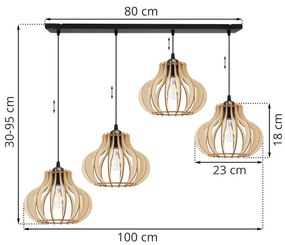 Závesné svietidlo Timber 3, 4x drevené tienidlo