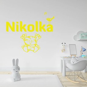 Veselá Stena Samolepka na stenu na stenu Mačička s menom Farba: černá