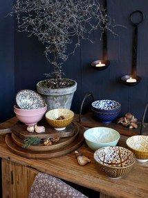 Zelená porcelánová miska s kvetmi vo vnútri Arés - Ø12*5,5 cm