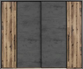 Šatníková skriňa Sarnia, 312 cm, zrubová dosky / tmavý betón