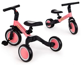 Detská trojkolka, odrážadlo a bicykel 4v1 | ružová