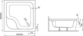 Polimat Štvorcová akrylátová sprchová vanička Tenor 2 80x80 (90x90) POLIMAT-Farba: Biela, POLIMAT-Rozmery: 80x80