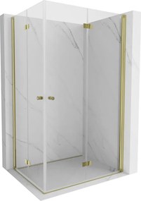 Mexen Mist-F Duo, skladací sprchový kút 70 x 75 cm, číre sklo, zlatý lesklý profil, 8A6-070L-075P-50-00